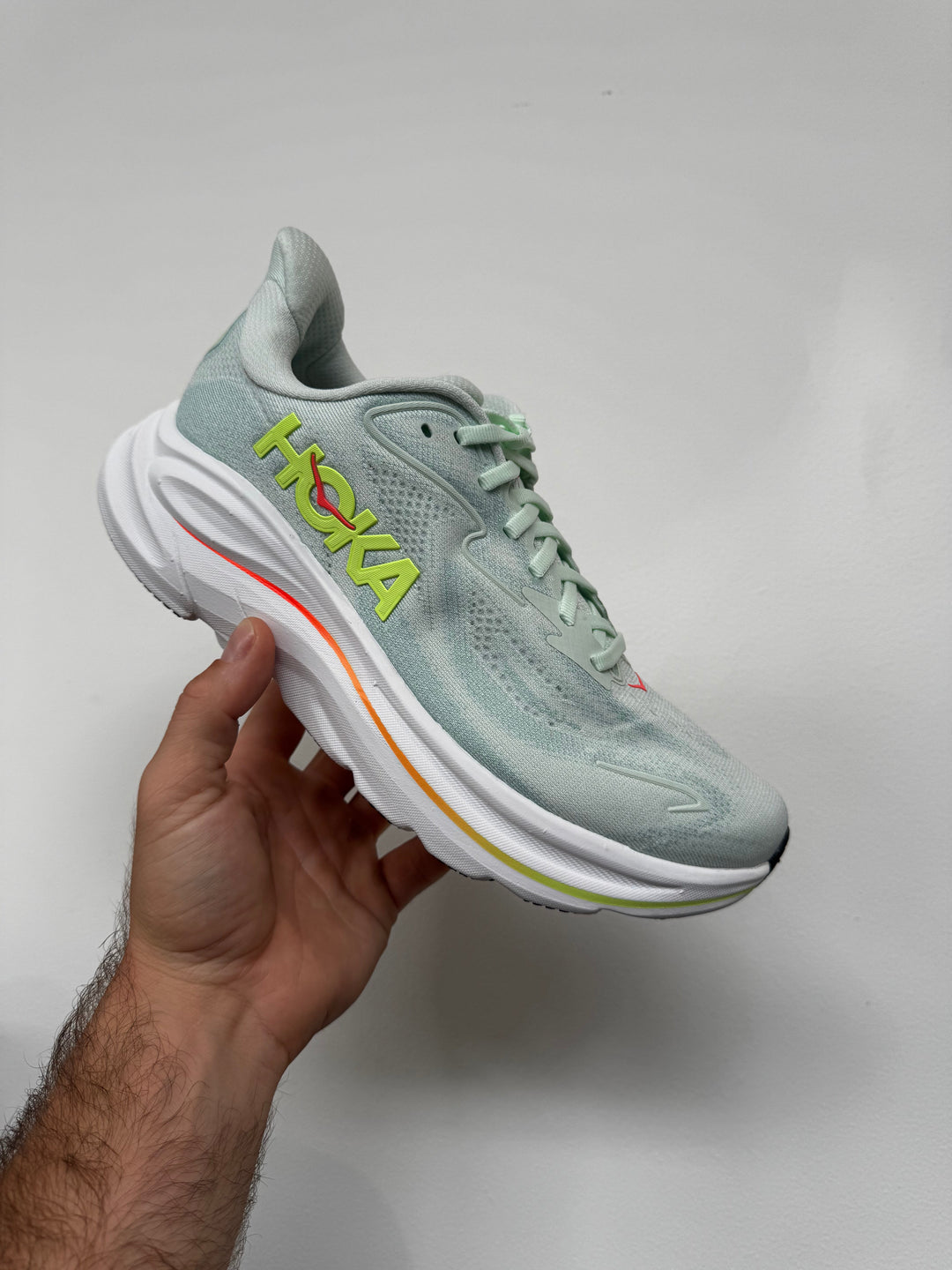 HOKA Clifton 10 Sea Glass Neon Flame Femme