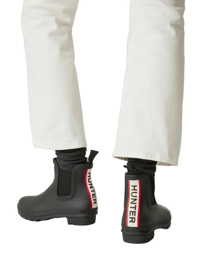 Hunter Originals Chelsea Tri Colour Logo Boot Black Femme