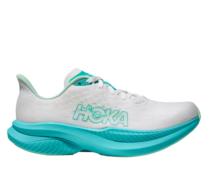 Hoka Mach 6 White Cielo Blue Femme